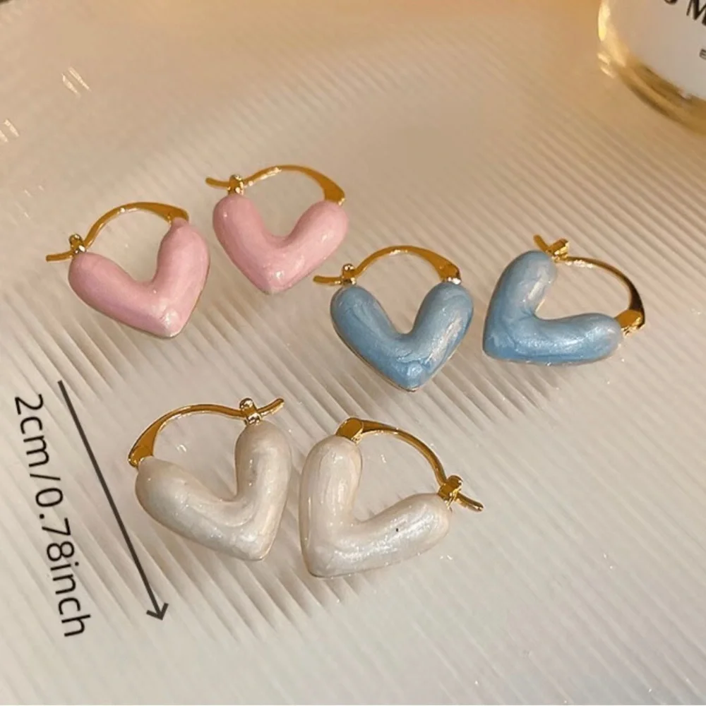 110825 Love Heart Hoop Earrings Pink - Picture 6 of 8